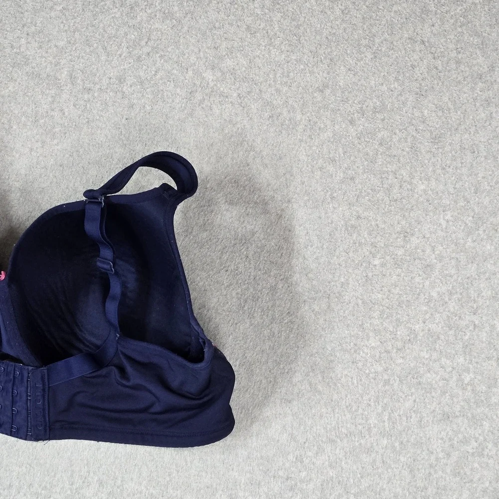 Cacique Women Bra 42DD Navy Floral Lightly Lined Balconette Adjustable READ